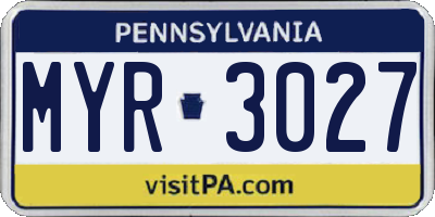 PA license plate MYR3027