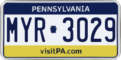 PA license plate MYR3029