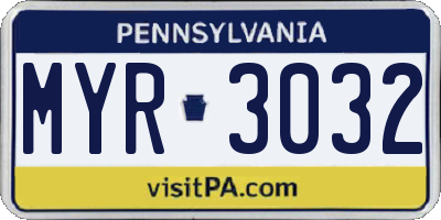 PA license plate MYR3032