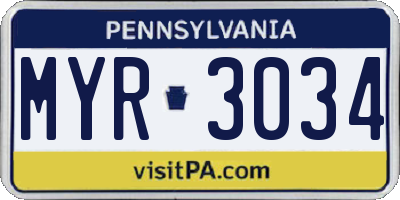 PA license plate MYR3034