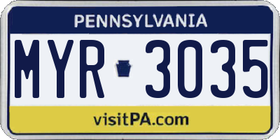 PA license plate MYR3035