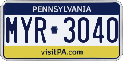 PA license plate MYR3040