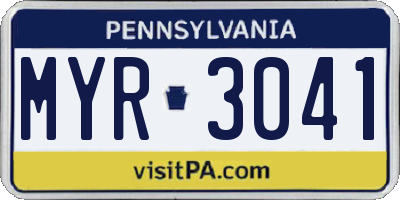 PA license plate MYR3041
