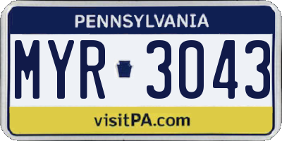 PA license plate MYR3043
