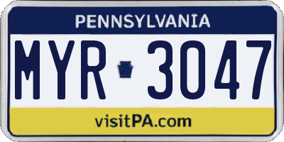 PA license plate MYR3047