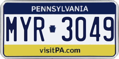 PA license plate MYR3049