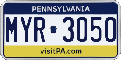 PA license plate MYR3050