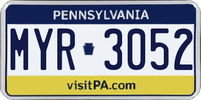 PA license plate MYR3052