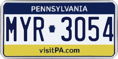 PA license plate MYR3054