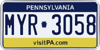 PA license plate MYR3058