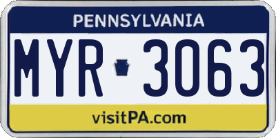 PA license plate MYR3063