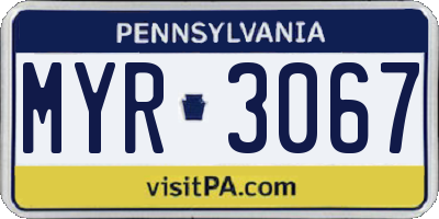 PA license plate MYR3067