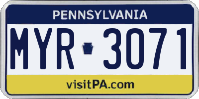 PA license plate MYR3071