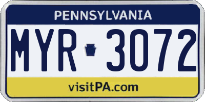 PA license plate MYR3072
