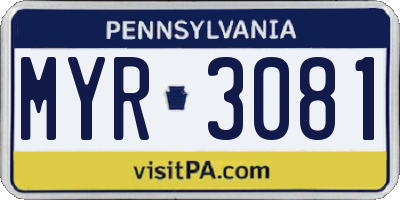 PA license plate MYR3081