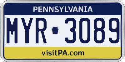 PA license plate MYR3089