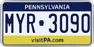 PA license plate MYR3090