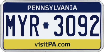 PA license plate MYR3092