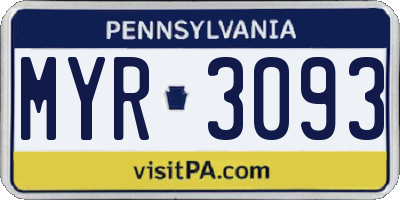 PA license plate MYR3093