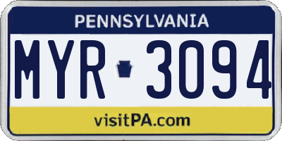 PA license plate MYR3094
