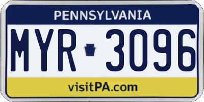 PA license plate MYR3096