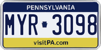 PA license plate MYR3098