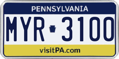 PA license plate MYR3100