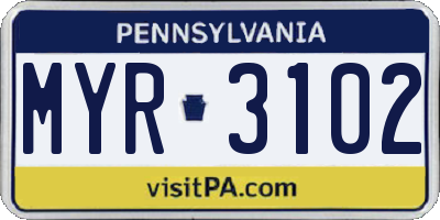 PA license plate MYR3102