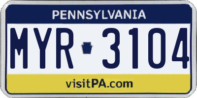 PA license plate MYR3104