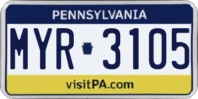 PA license plate MYR3105