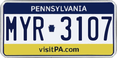 PA license plate MYR3107