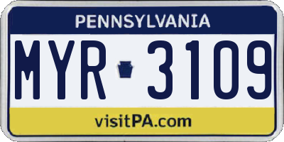 PA license plate MYR3109