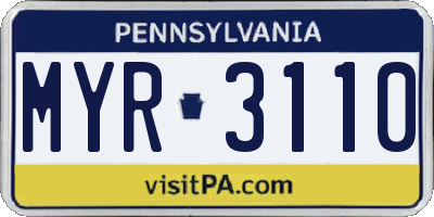 PA license plate MYR3110