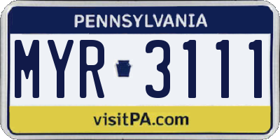 PA license plate MYR3111