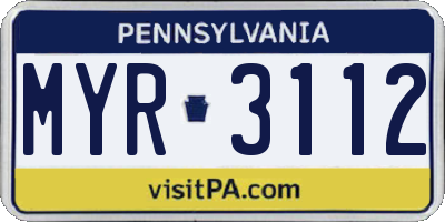 PA license plate MYR3112