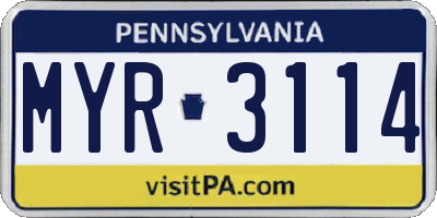 PA license plate MYR3114
