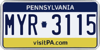 PA license plate MYR3115
