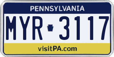 PA license plate MYR3117