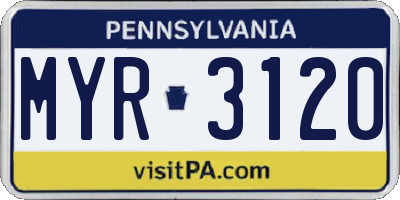 PA license plate MYR3120