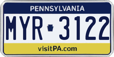 PA license plate MYR3122