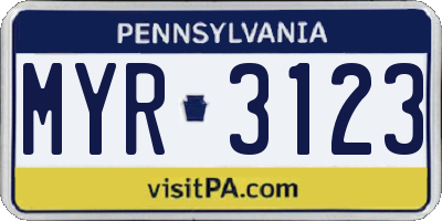 PA license plate MYR3123