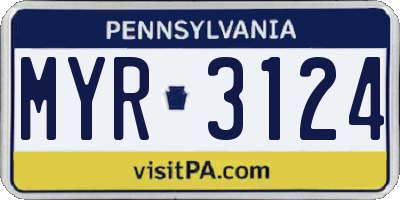 PA license plate MYR3124