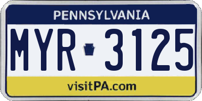 PA license plate MYR3125