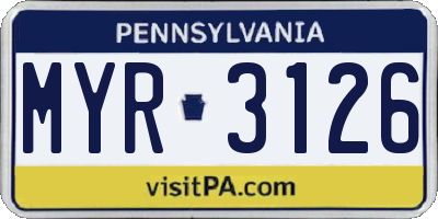 PA license plate MYR3126