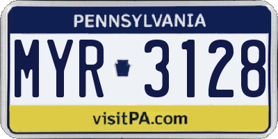 PA license plate MYR3128