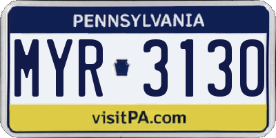 PA license plate MYR3130