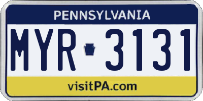 PA license plate MYR3131