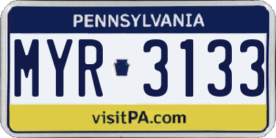 PA license plate MYR3133