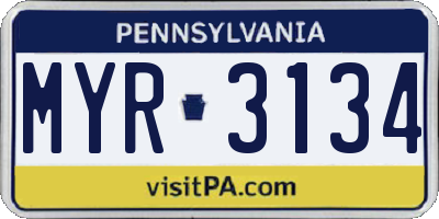PA license plate MYR3134