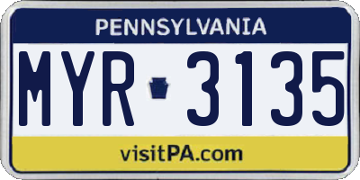 PA license plate MYR3135